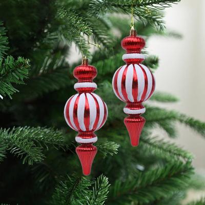Yousheng 2 Pcs 7 Inch Finial Drop Christmas Tree Ornaments Red White Gourd Shape Hanging Ornaments Shatterproof Plastic Finial Pendant for Holiday