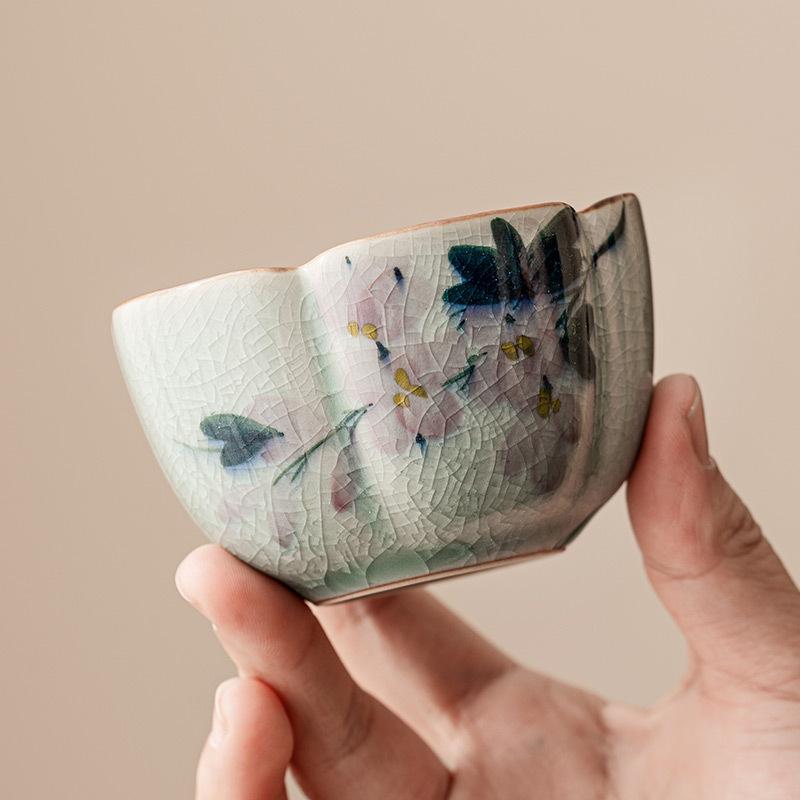 Flower Hand Painted Magnolia Tea Cup Porcelain Kung Fu Tea Set Household Tea Brewing Petal Cups