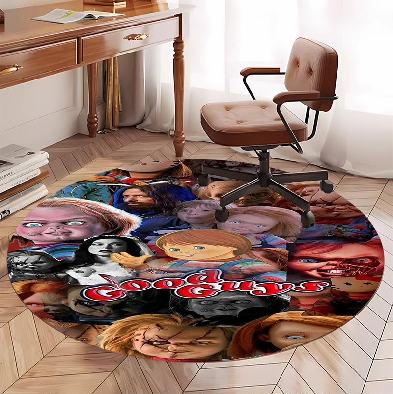 Bride of Chucky Pattern Round Rug, Indoor/Outdoor Mat, for Picnic, Gameroom, Bedroom, Office, Living Room, Home Decor Carpet, Birthday Gift