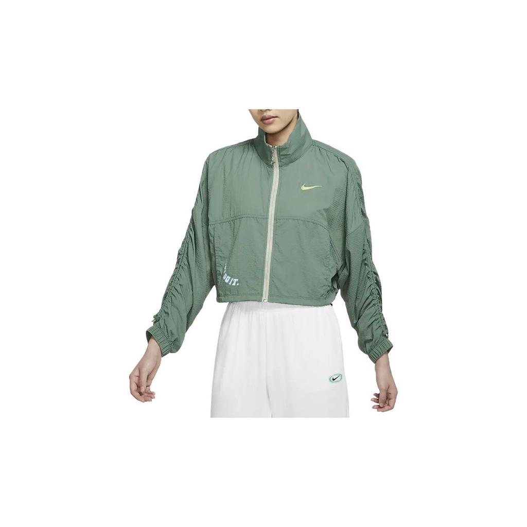 Nike Sportswear High Neck Woven Logo Jacket Women Jackets Grass-Green DX6151-311