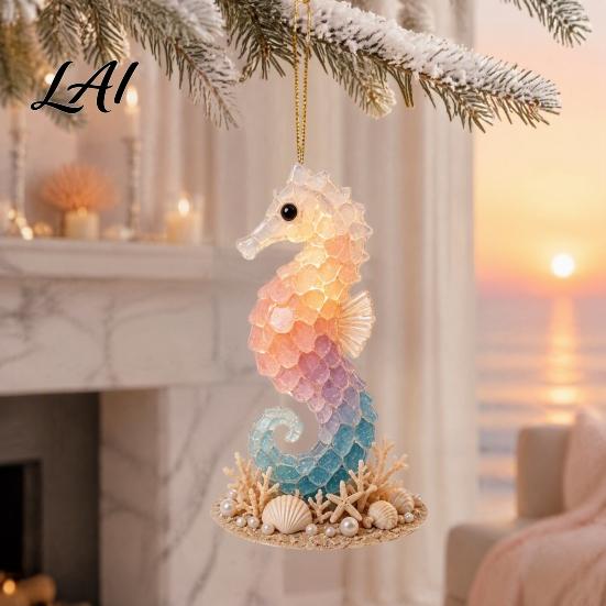 Weihnachtsgeschenke für die Familie Meeres-Thema Ornamente 2D Flaches Acryl Hängende Dekoration mit Meerestier Individuelle Baumschmuck-Designs Feiertagsdekorationen