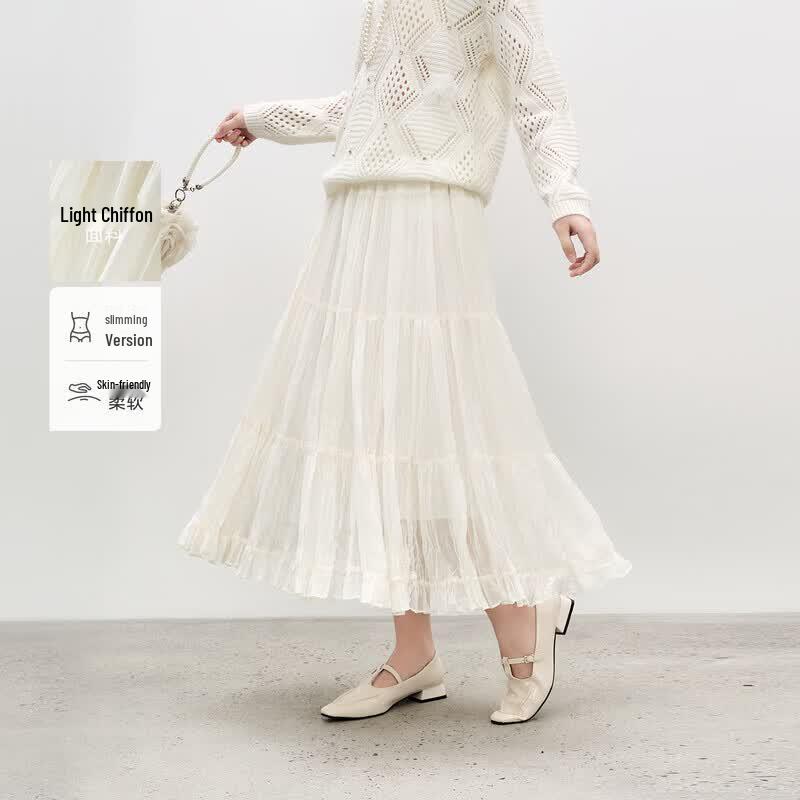 Elegant Chiffon A-Line Midi Skirt L