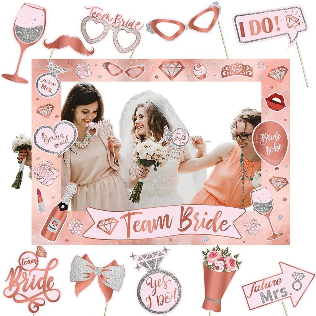 Wedding Bridal Shower Photo Booth Props Photo Frame with Stick for Bridal Shower Girl Night Out Hen-Party Accessories