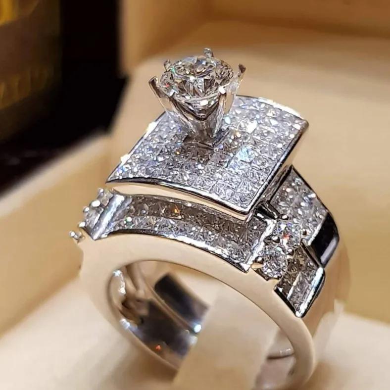 2 PCS/Set Series ! Trendy Milangirl White Crystal Round Ring Set For Women Girls Wedding Engagement Party Fashion