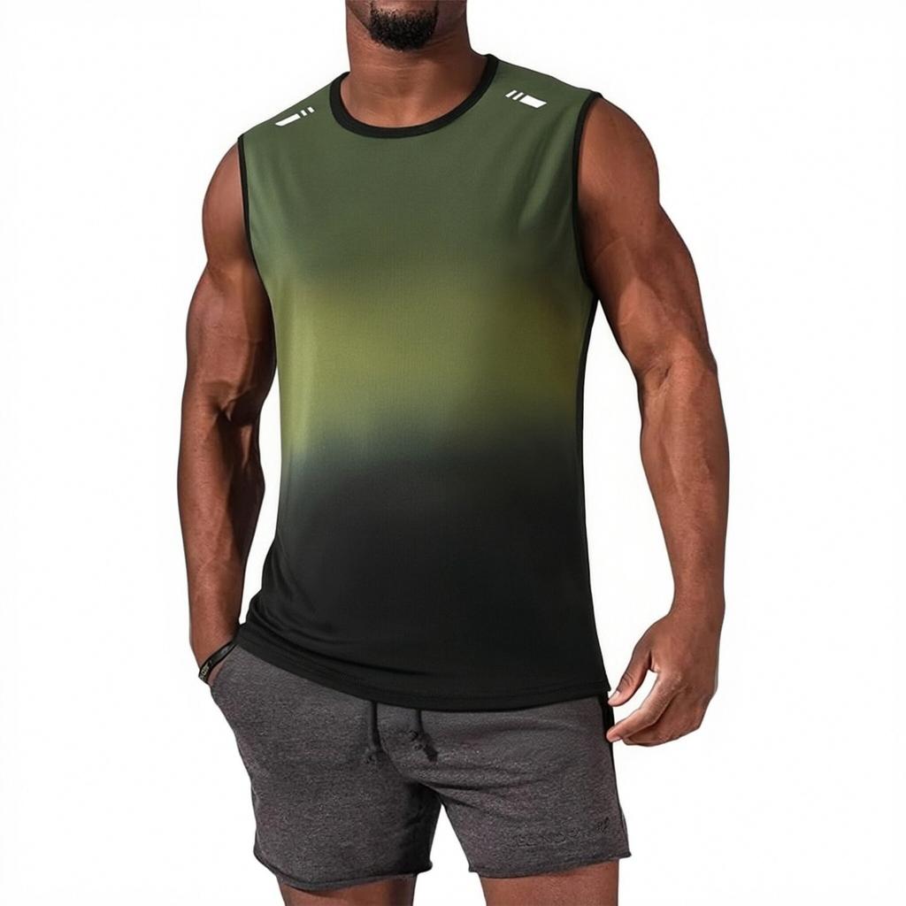 Heren Sport Tanktop Zonder Mouwen Sneldrogend Losse Pasvorm Ademend Hardlopen Fitness Kleurverloop Ontwerp Mouwloos Shirt voor Sportschool Training