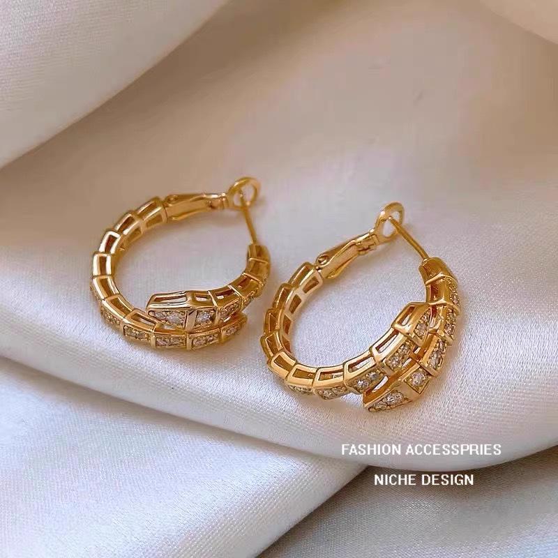 Korean Light Luxury Zircon Snake Earrings - Elegant High-End Studs for Women