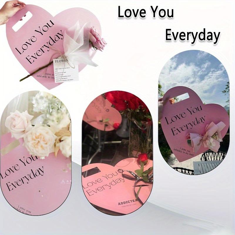Handheld Flower Wrapping Box Heart Shaped Flower Tote Single Rose Bouquet Packaging Floral Boxes for Valentine's Day Mother's Day Wedding(Pink)