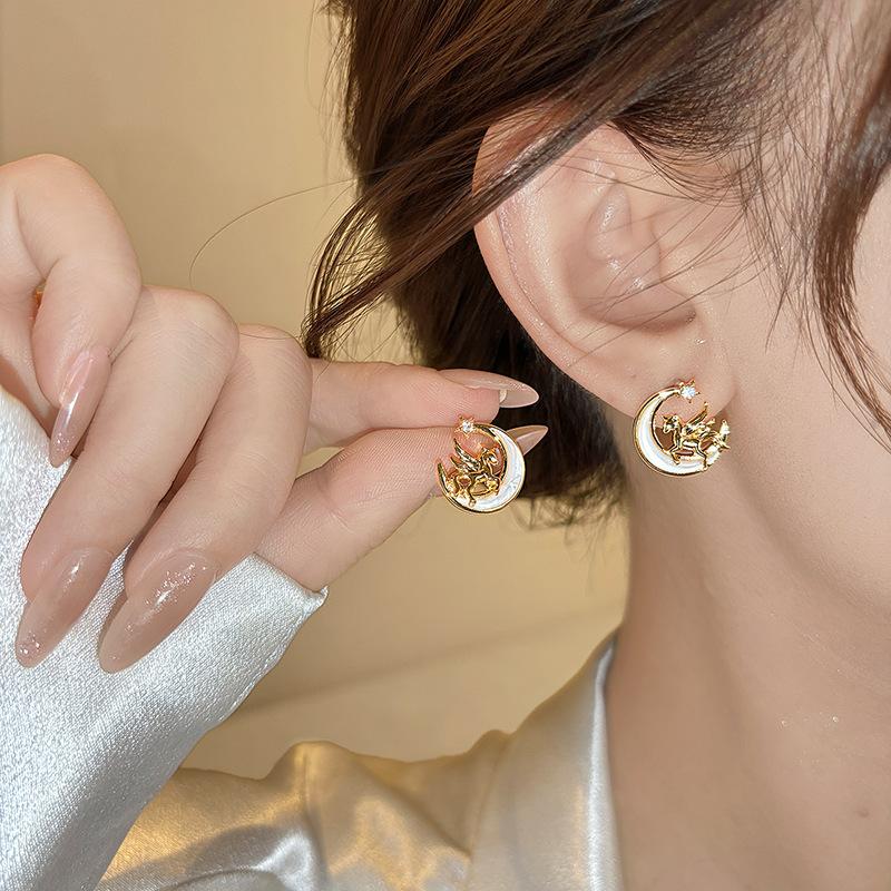 New Chinese Style Simple Natal Year Zircon Pony Earrings Earrings Fashionable and Exquisite Versatile Earrings Women