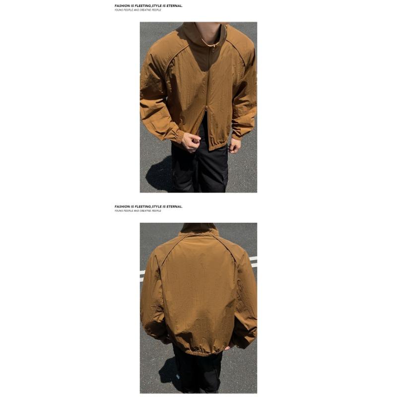 Mens American High Street Thin Breathable Upf50 Sunscreen Deconstructed Splicing Open Front Jacket