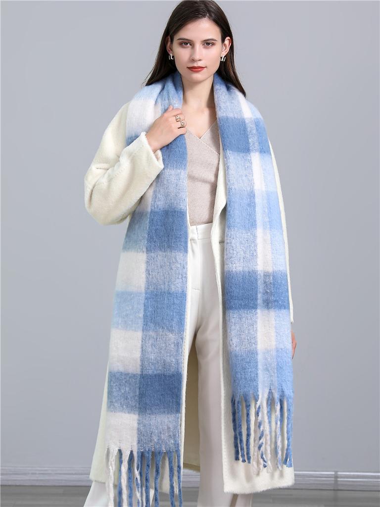 European and American Fashion Women's Scarves Winter Imitation Cashmere Thickened Thermal Shawl Rainbow Plaid Splicing Tassel