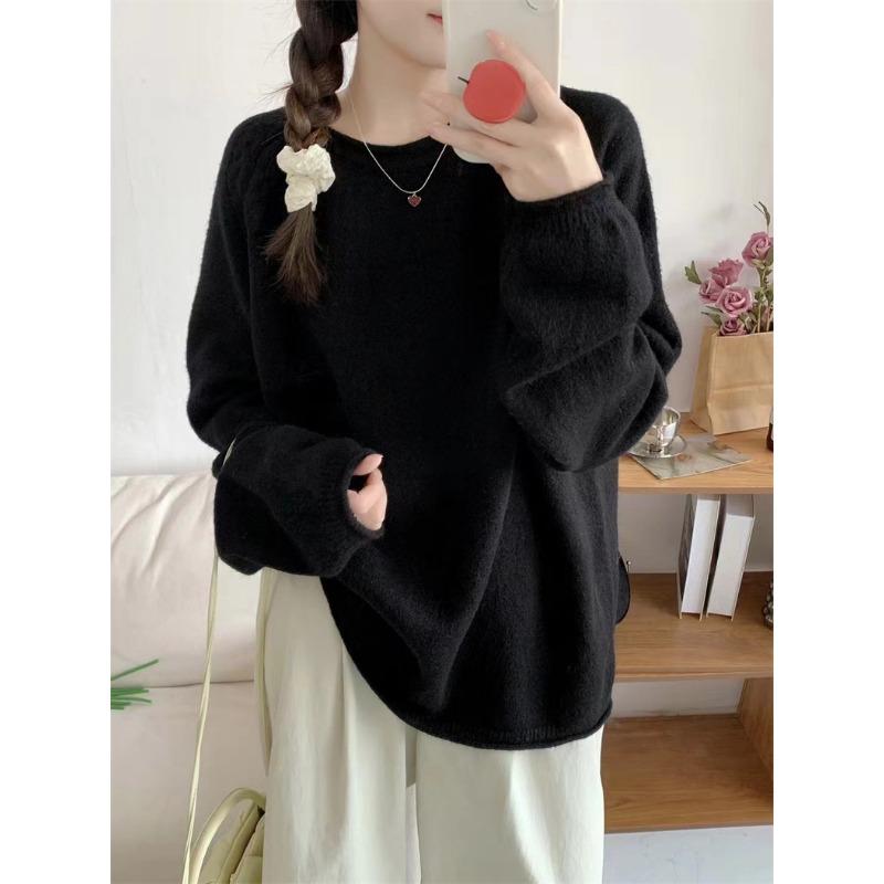

Autumn and winter new solid color curled edge round neck inner pullover sweater women s clothing gentle soft waxy knitted bottoming shirt one size fits all чёрный