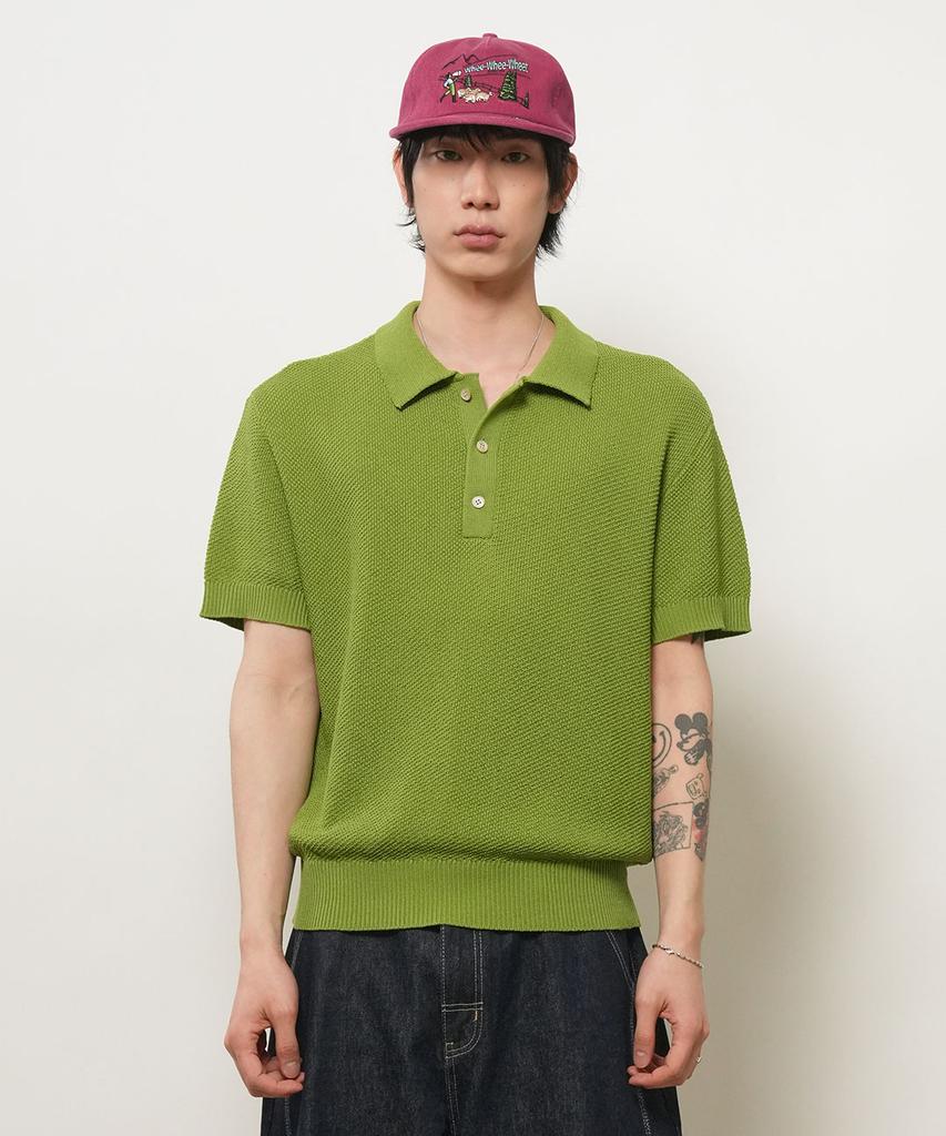 Generalidea Man Button Collar Half Knit [Green] / Gf2Mkp016