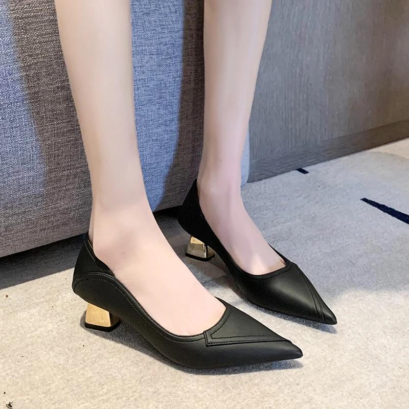 2025Women's Single Shoes Spring New Pointy Geometric Banquet Professional High Heels Casual Temperament Taper Heel