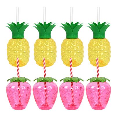 8pcs Strawberry Pineapple Drinking Cup with Straw Hawaiian Tropical Birthday Party Decoration Summer Beach Pool Party Supplies