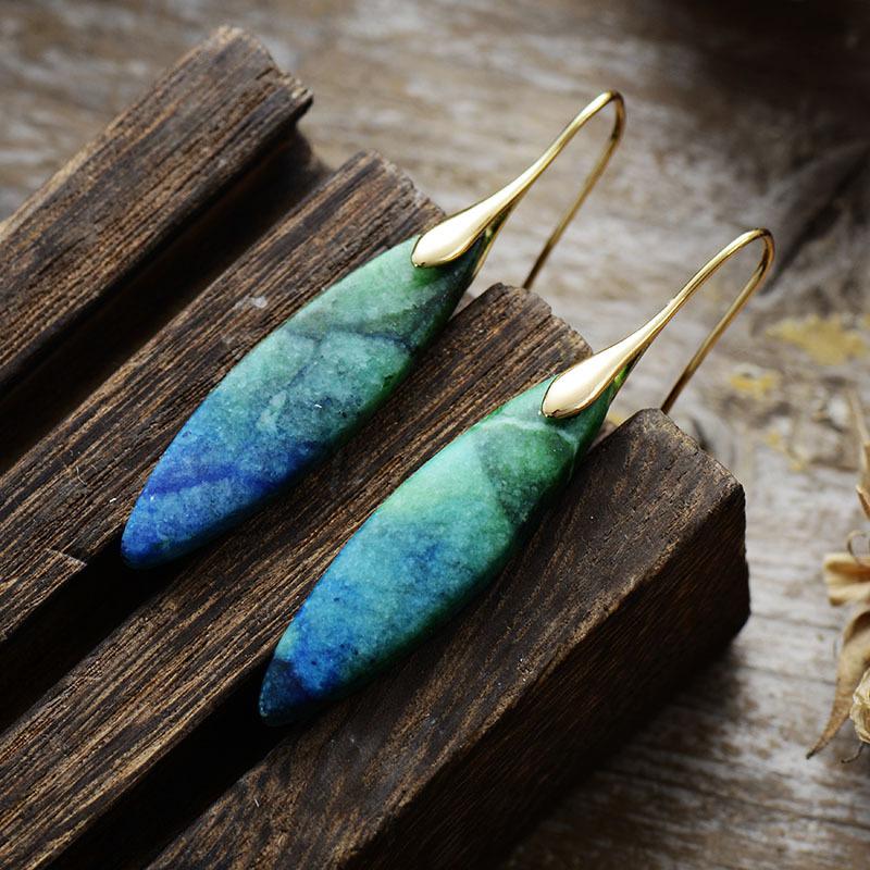 Simple and High-quality Leaf Emperor Stone Pendant Earrings and Earrings, Popular Natural Stone Jewelry In Europe and America