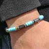 Retro Imitation Natural Blue Stone Bead Bracelet Fashion Men Summer Jewelry Trend Bohemian Accessories
