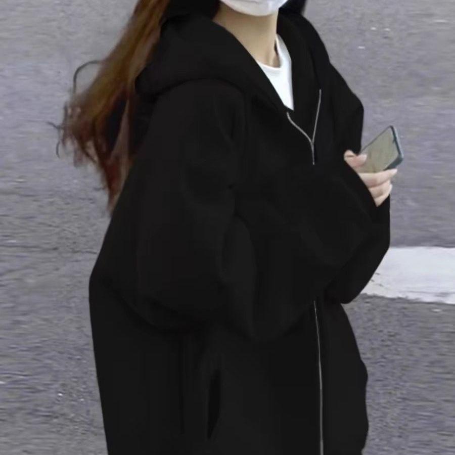 Damen Lammwolle Kapuzenpullover - Super Warm Koreanischer Stil, Locker geschnitten, Plus Samt, Frühling/Herbst Strickjacke