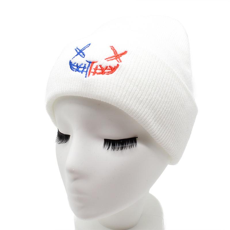 Двухцветная шерстяная шапка с вышивкой Xx Grimace для мужчин и женщин, студенческий стиль, парная, теплая вязаная кофта M（56-58cm）