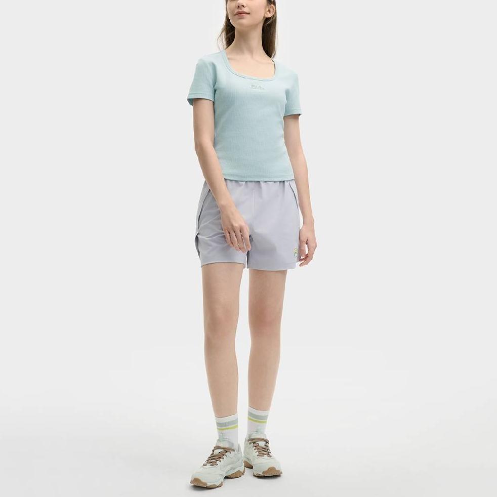 FILA X MAISON KITSUNE Original Fashion Casual Letter Slim Fit Dopamine Short Sleeve T-Shirt Women T-Shirt Fruit-Gray-Green F11W529108F-GN