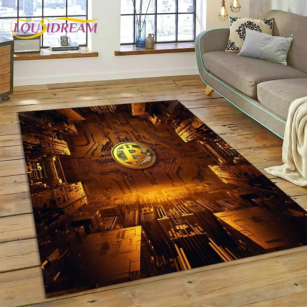 Bitcoin 3D Virtual Currency NFT Area Rug Carpet for Bedroom Living Room Home Sofa Decoration,Children Game Large Decor Floor Mat