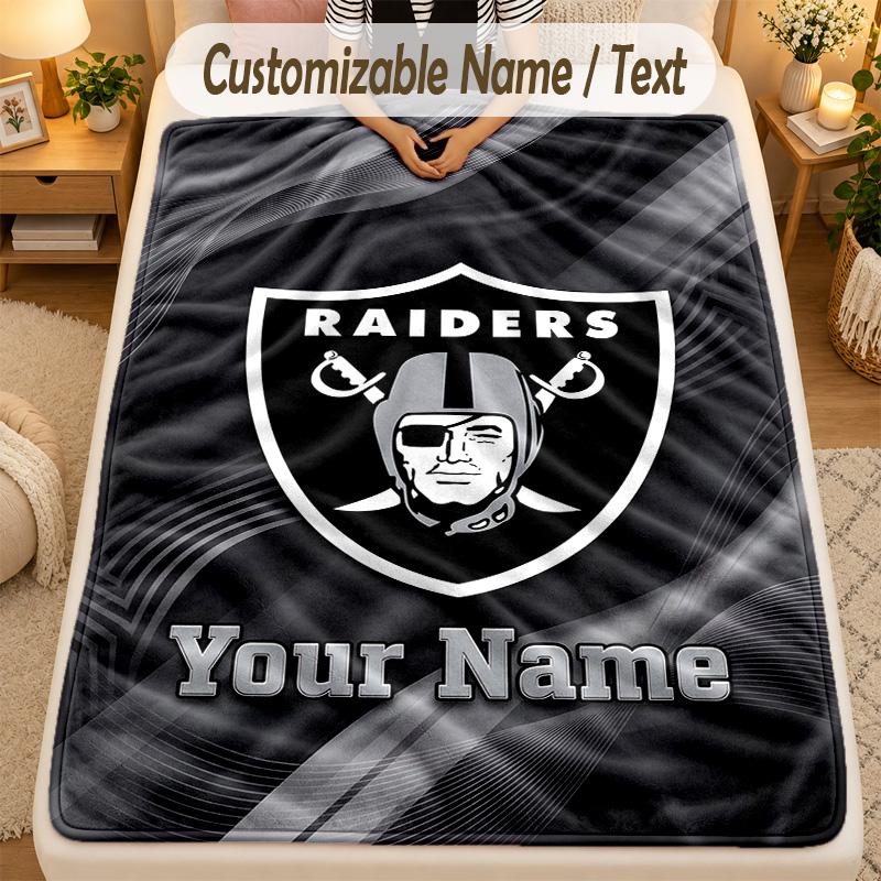 Flannel BlanketLas Vegas Raiders Custom Name Text Personalized Soft Warm Throw Blanket Home Decor Gift