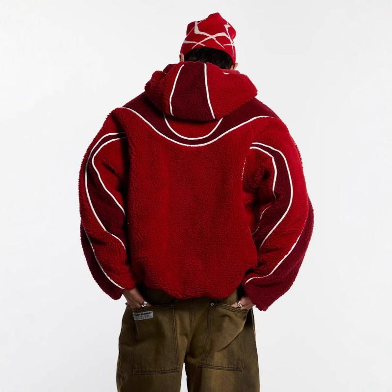 Cardigan con zip, cappuccio, oversize, streetwear unisex, con inserti in pile color block, felpa casual a maniche lunghe