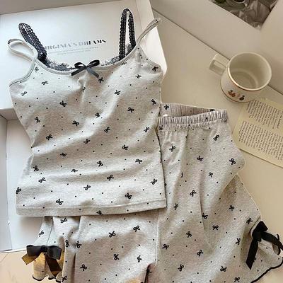 Damen Sommer Süßes Spitzenbesetztes Camisole-Set mit integriertem BH, Baumwollimitat, Rundhalsausschnitt, Vielseitig für Zuhause oder Ausflüge.