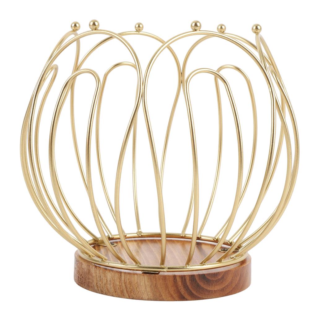 Coffee Pod Holder Basket with Wooden Base Wrought Iron Metal Wire Coffee Capsule Holder for Home Countertop Table