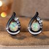 White Fire Opal Round Stone Stud Earrings For Women Vintage Black Rose Gold Silver Color Angel Wings Earring Engagement Jewelry