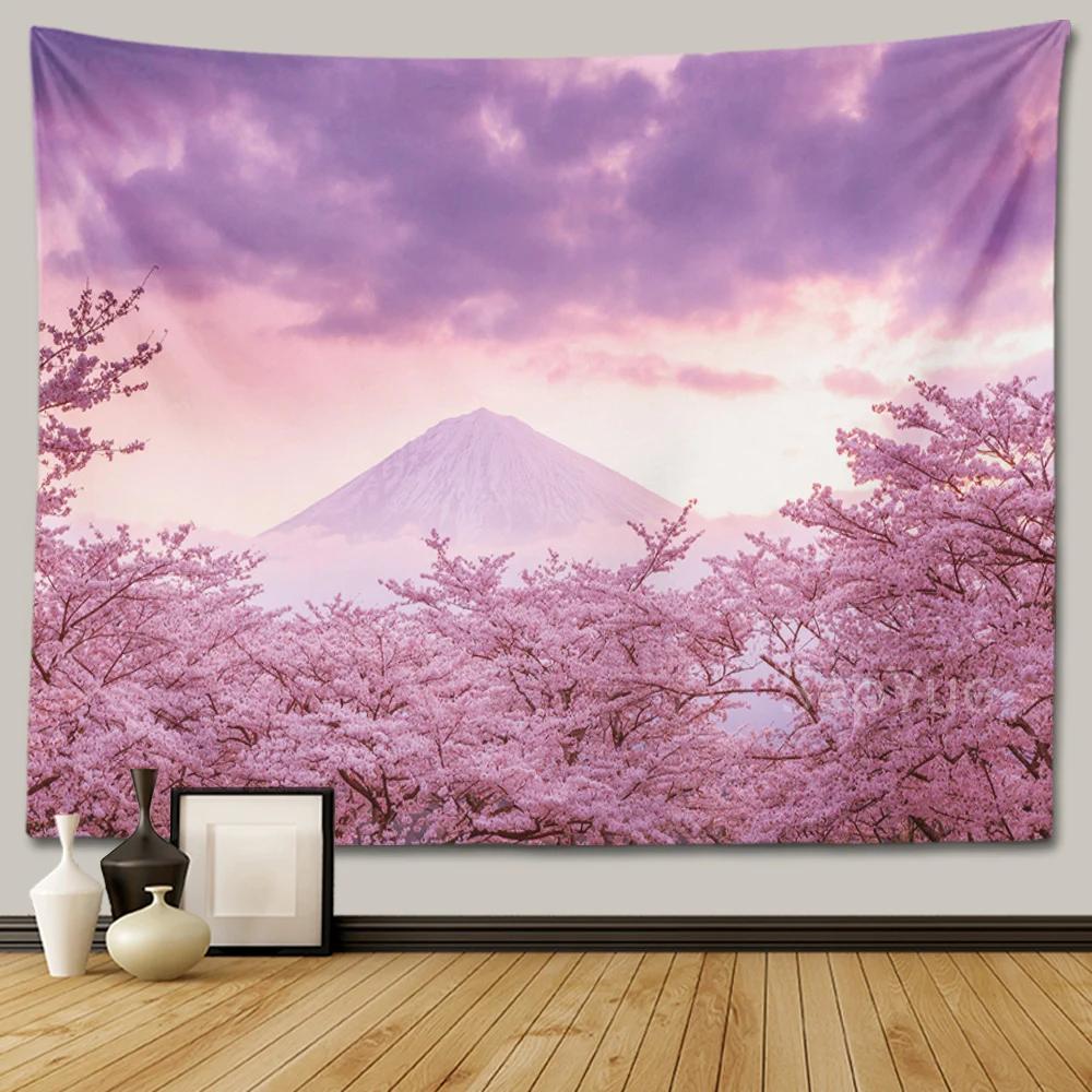 Cherry Blossom Decorative Wall Tapestry Home Decor Bedroom Landscape Large Fabric   Hanging Decoration  Murals