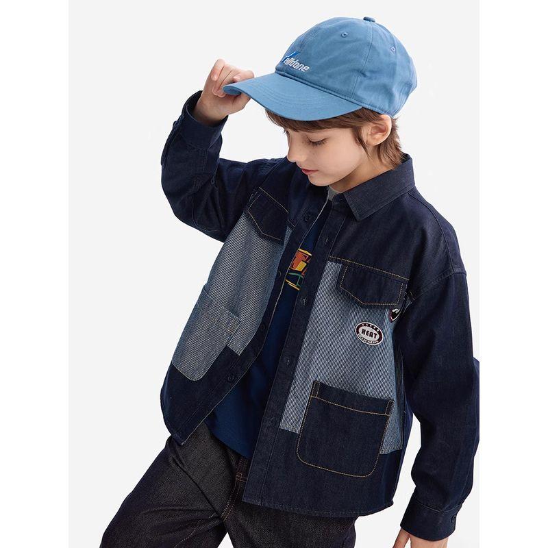 Mqd Children's Clothing Boys' Denim Shirt Jacket Spring and Autumn Style Baby Kidsren's Denim Color-Blocking Shirt Jacket