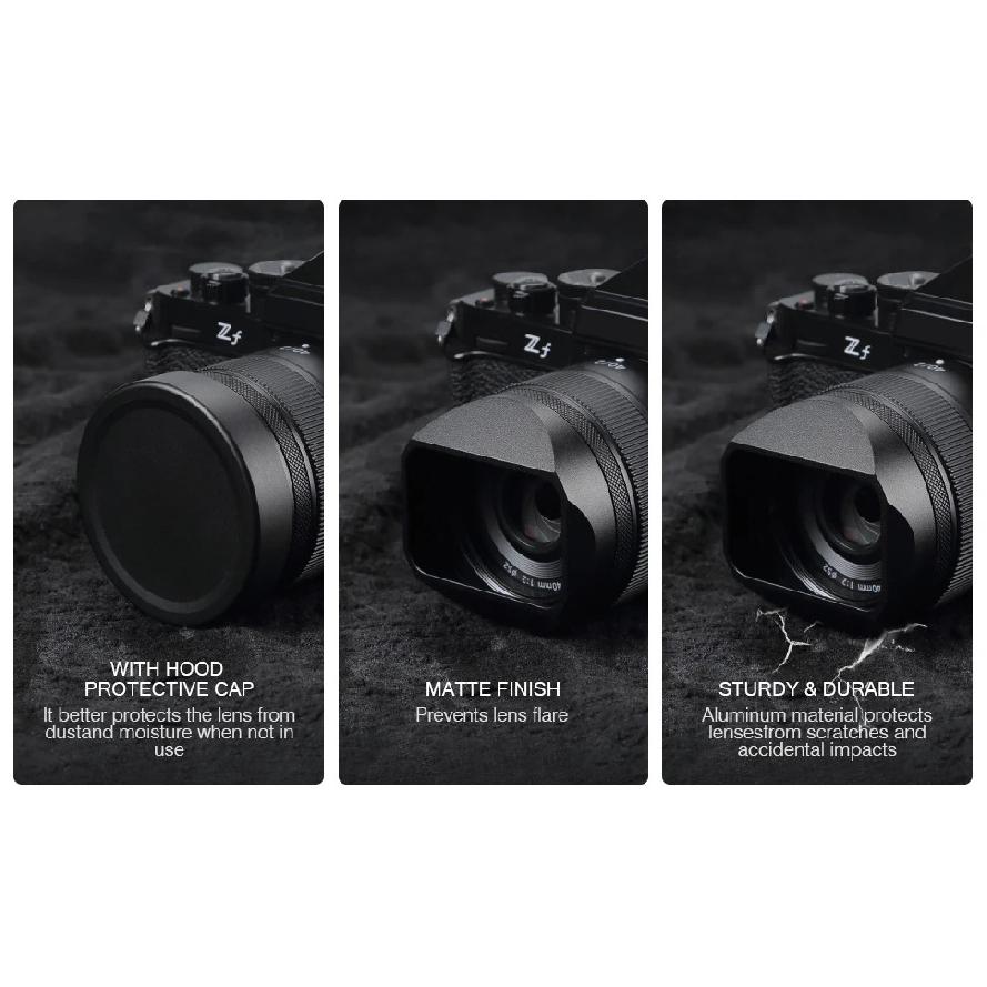 Square Metal Camera Lens Hood for Nikon Nikkor Z 28mm F2.8 Z 40 F2SE/Z 40mm F2 Lens Hood Lens Cap LH-N52 Replaces