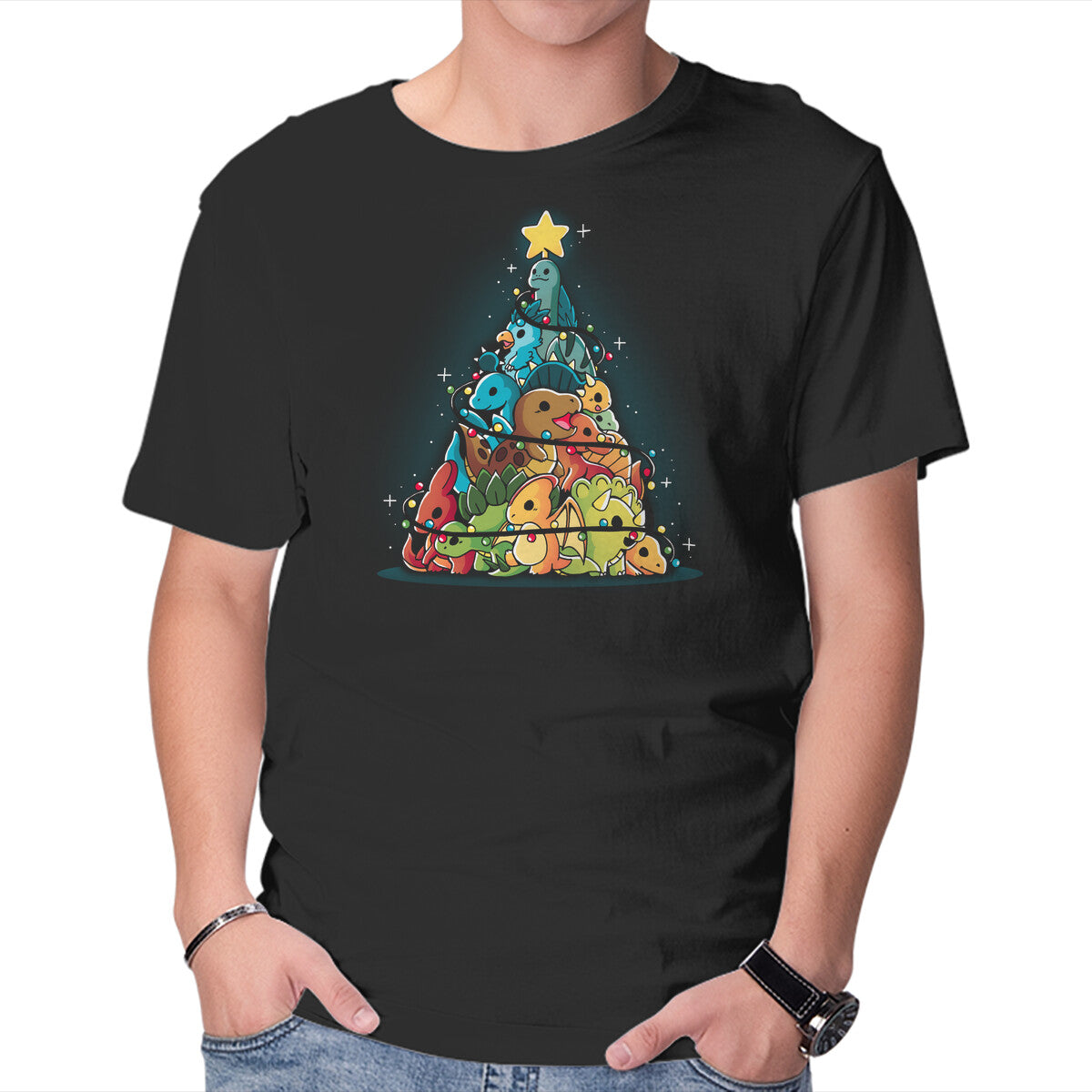 Unisex Crew Neck T-Shirt Christmas Tree Dinosaurs Graphic Short Sleeve Casual Tee M