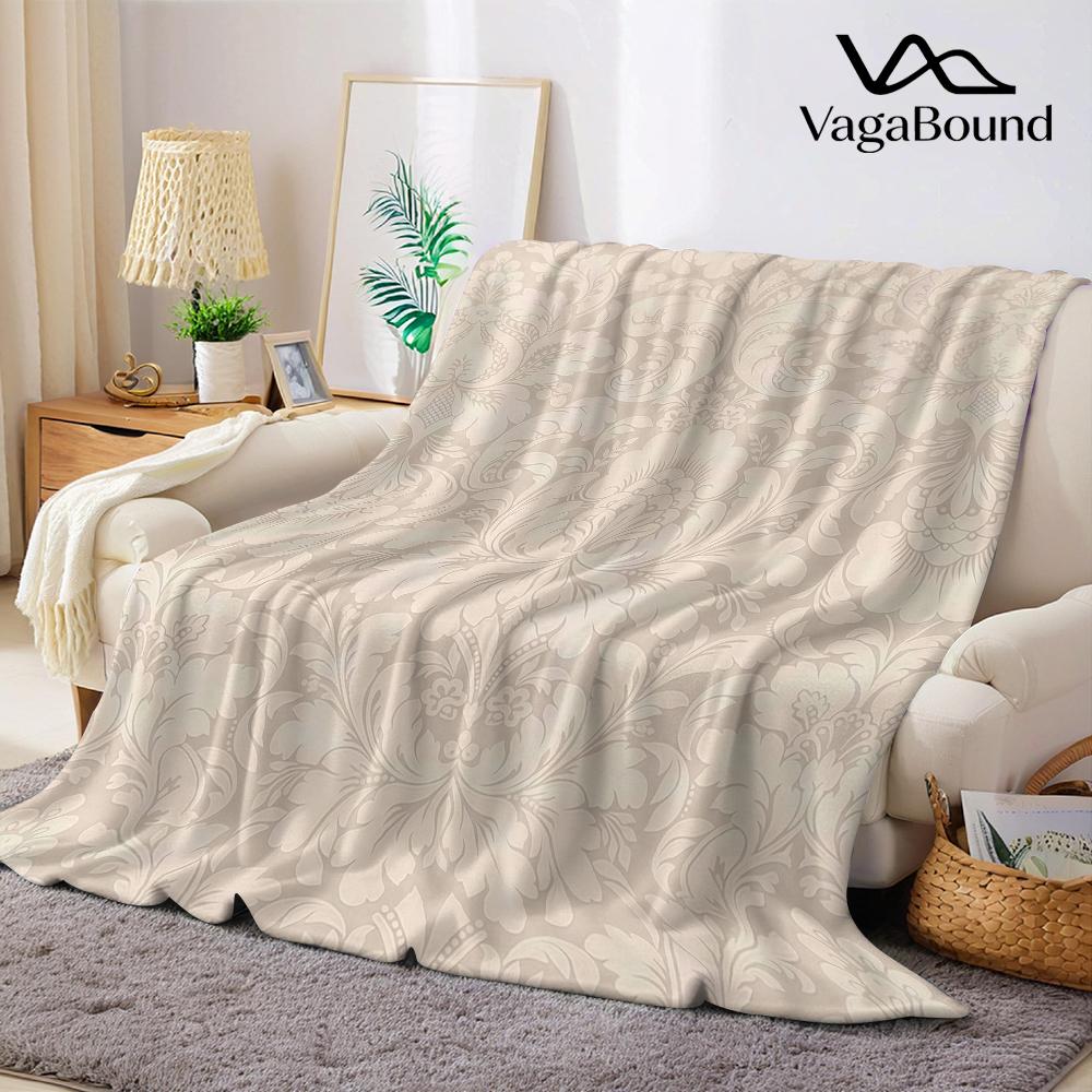 Beige Damask Flannel Blanket Warm Soft Halloween Christmas Couch Warm Cozy Decorative Decor Gift for All Season