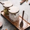 Home Glass Spice Jar Three-piece Set Kitchen Supplies Seasoning Box Wooden Cover Spoon Transparent Spice Container Spice Tools