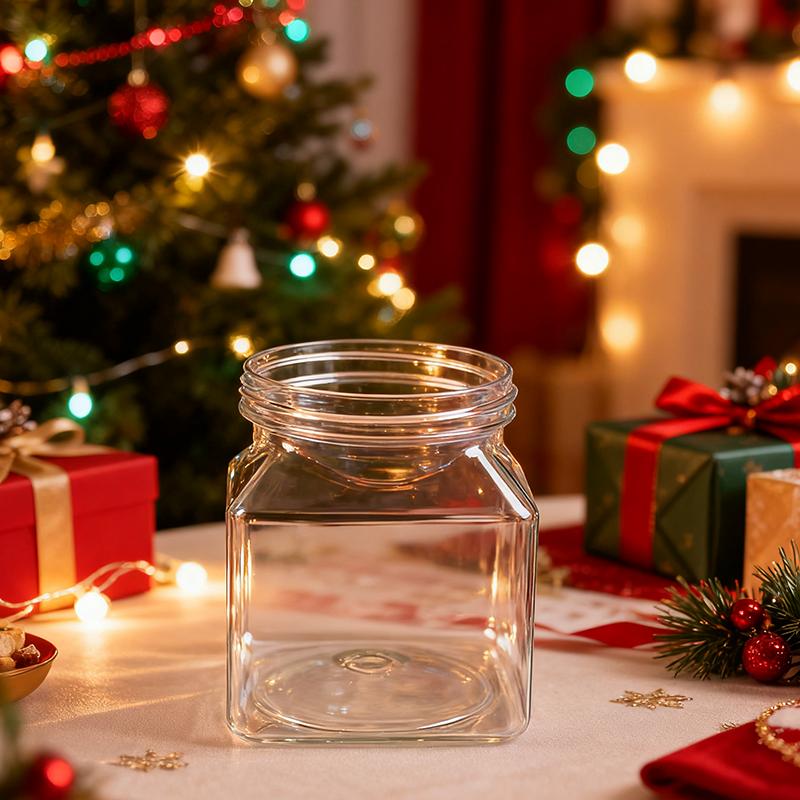WTEMPO Clear Plastic Empty Jars with Aluminum Caps Transparent Items Wide-Mouth Refillable Storage Containers Festive Party Decor Thick Storage Jars