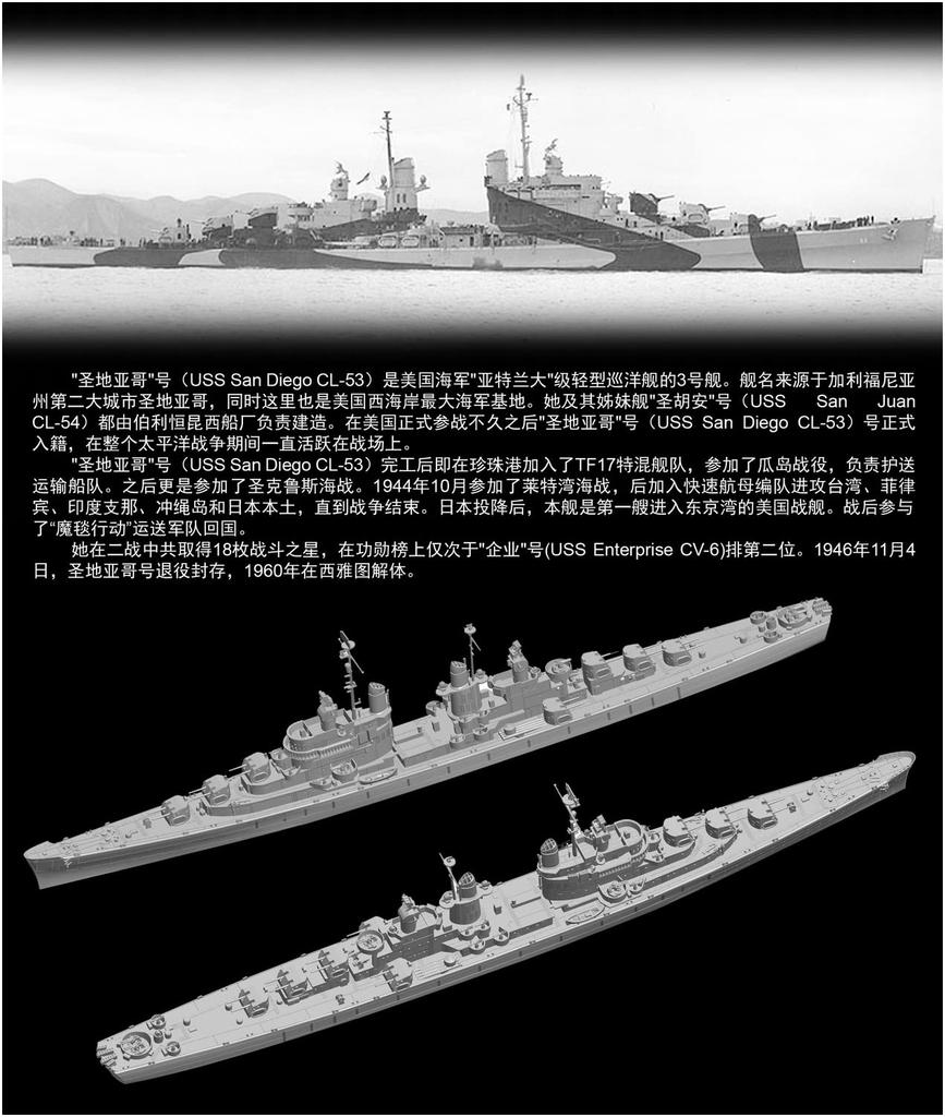 Vee Hobby Maßstab US Navy Leichter Kreuzer San Diego 1944 Standard Edition Plastikmodellbausatz VEEV57012 1/700 CL-53 (Farbig)