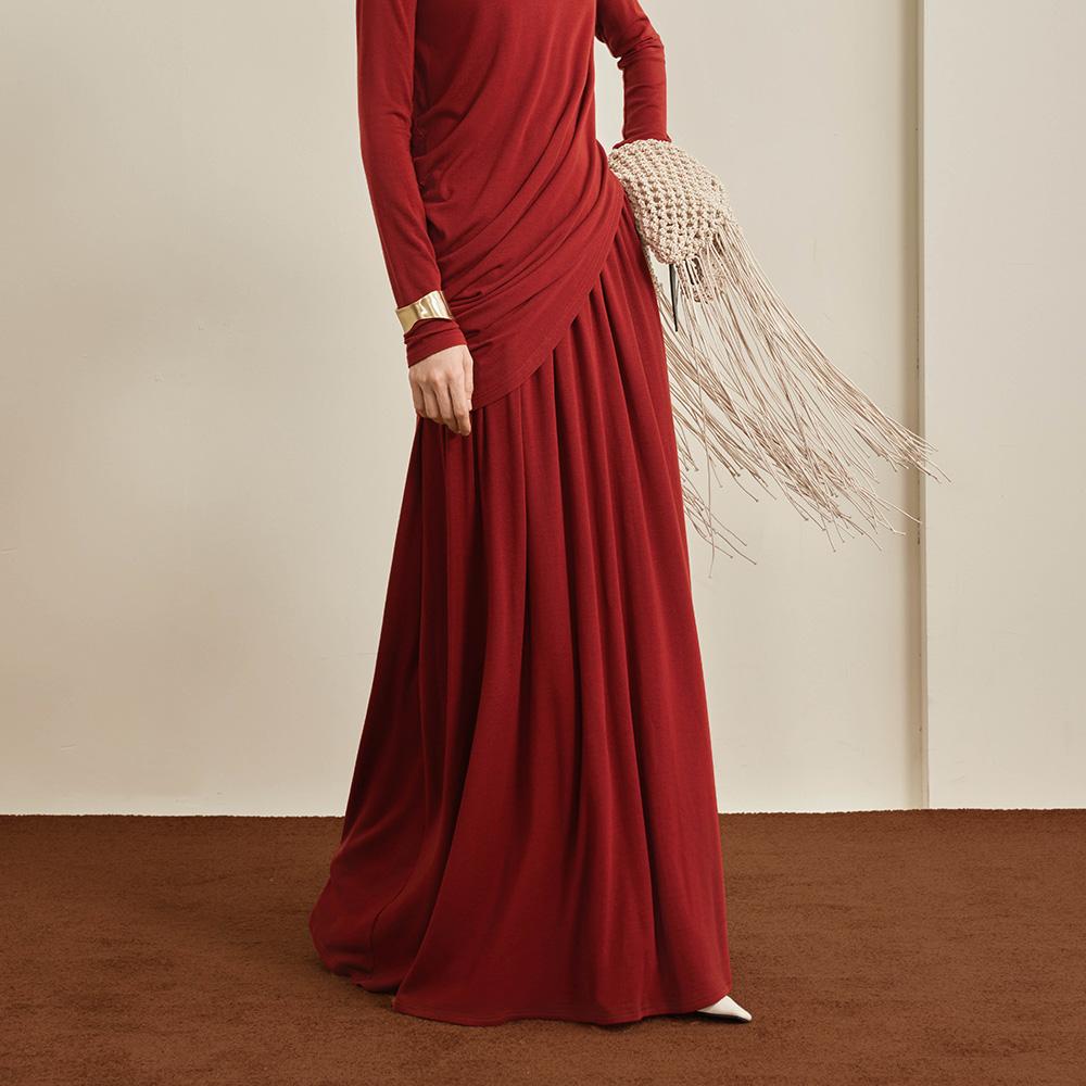 Waiwaiaiem Yy_Autumn Red Asymmetrical Skirt