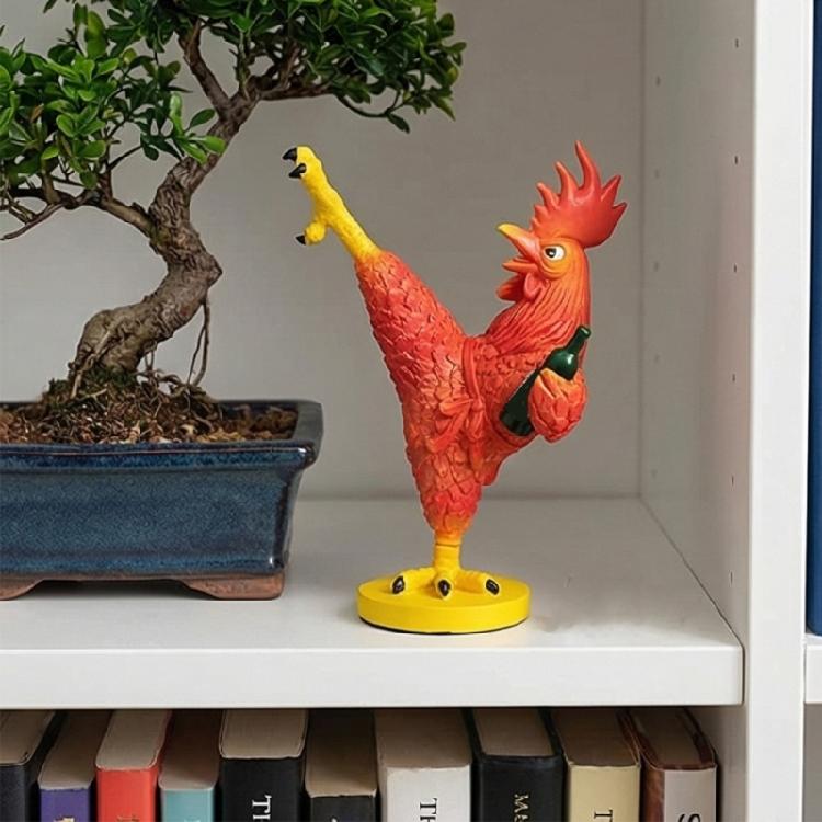 Martial Art Chicken Figurine Resin Craft Drunken Kung Fu Rooster Statue For Living Room Desk Shelf Decorative Ornament