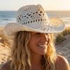 Hollow Out Beach Hat Vintage Style Sun Cowboy Hat New Bohemian Straw Hat  Women Wear