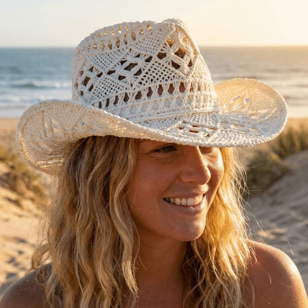 Vintage Style Beach Hat Wide Brim Sun Cowboy Hat Unisex Bohemian Straw Hat Travel