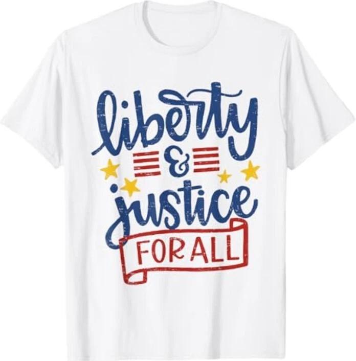 Funny 4th of July Retro Liberty And Justice For All T-Shirt M