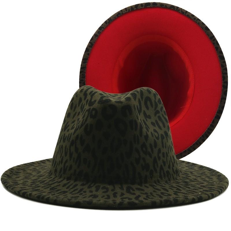 New Leopard Patchwork Wool Felt Jazz Fedora Hat Women Unisex Wide Brim Panama Party Trilby Cowboy Cap Men Gentleman Wedding Hat