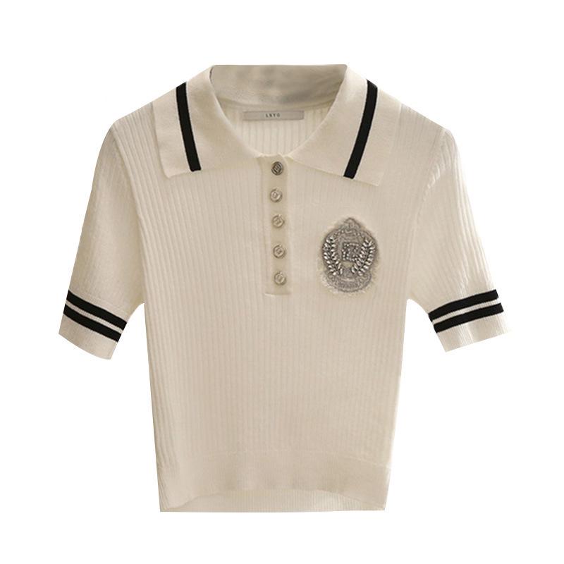 Damen 2024 Sommer Slim Fit Revers Pullover - 1948# Kurzarm Trendiges Oberteil