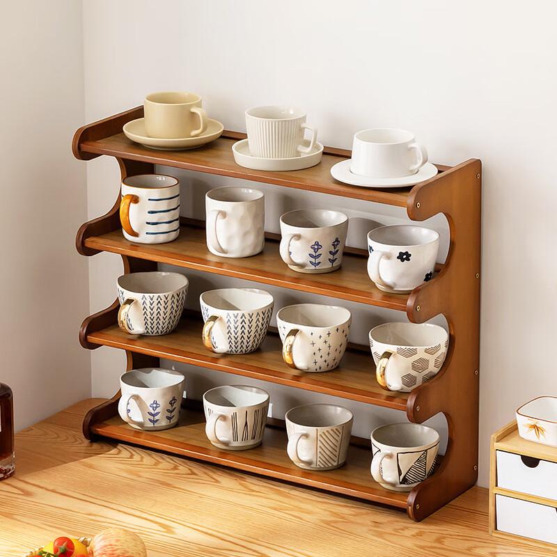 Bamboo Dustproof 4-Tier Cup Organizer Rack