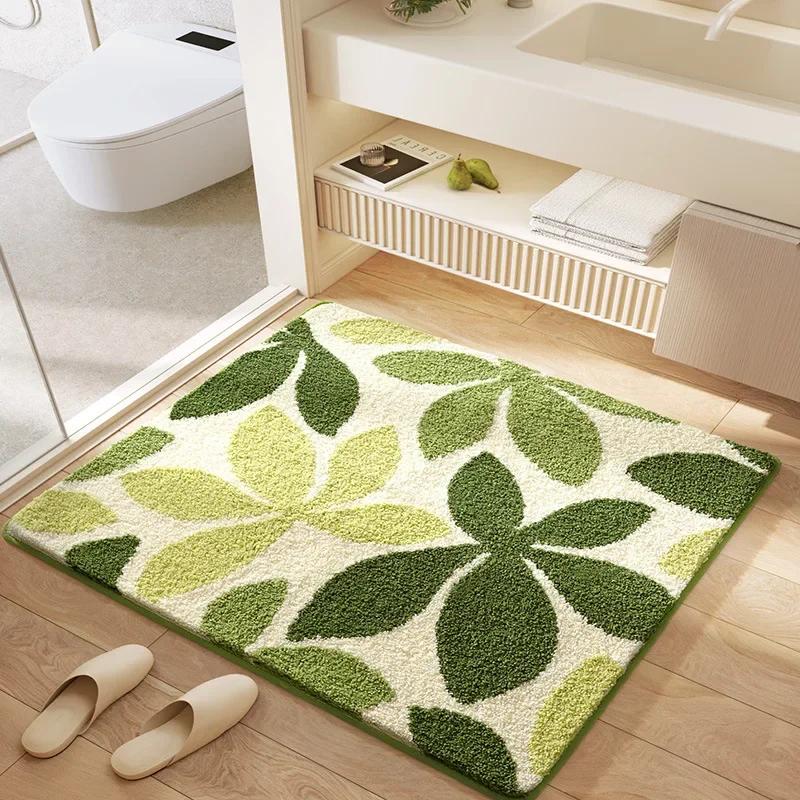 Square Floral Bath Mat, Ultra Plush Absorbent Bathroom Rug, Non-Slip Backing & Soft Touch Surface, Floor Mats for Bathroom Decor