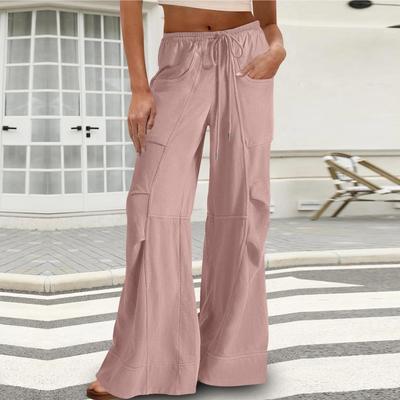 Damen Weitbeinige Jogginghose Elastischer Hoher Bund Lange Hose Lässig Locker Yogahose Mit Taschen