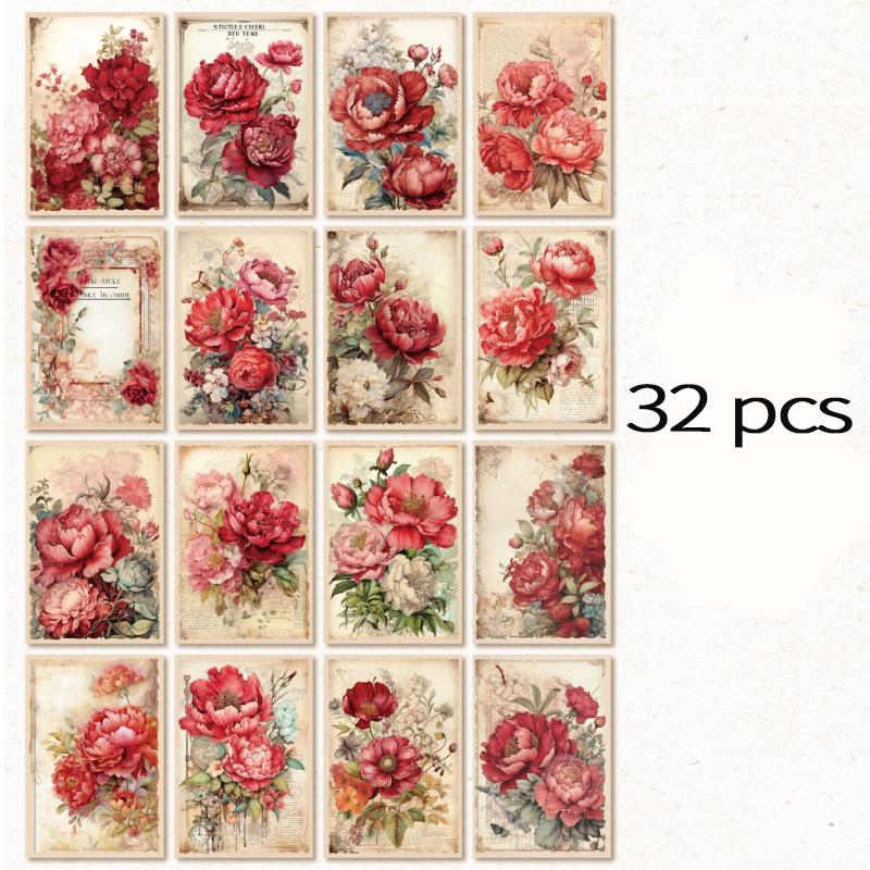 32 pcs Vintage beautiful Flowers pattern Decorative paper hand made DIY Diary Album Scrapbooking Junk Journal craft paper