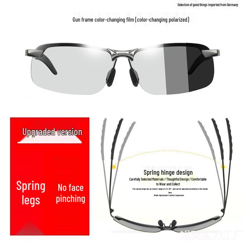 German Men's Polarized Photochromic Sunglasses for Day/Night Cycling & Fishing - Anti-Glare