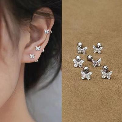 1Pair Hollow Bowknot Ear Bone Nail Glossy Butterfly Spiral Stud Earrings